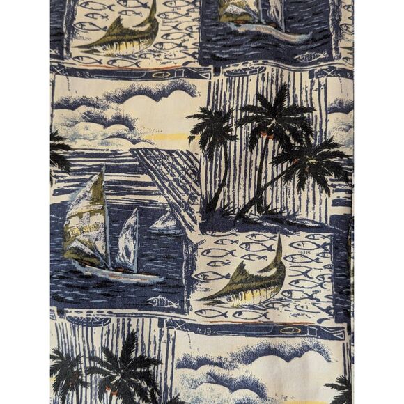 Field & Stream Hawaiian Shirt Men’s XL Sailfish Sailboat Palm Trees Blue Button - Picture 9 of 9